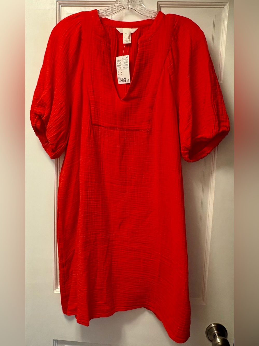 H&M Bright Red Short Sleeve Shift Mini Dress